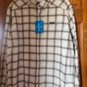 Columbia Tan and Black flannel Plaid Shirt